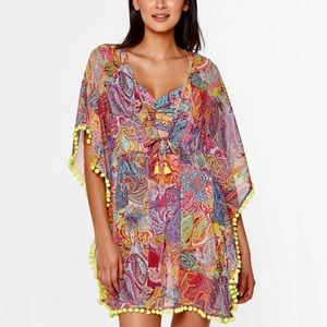 💦BLEU BY ROD BEATTIE * EVERYTHING BUT WATER WOMEN'S РОМРОМ
TRIM COVER UP Small
